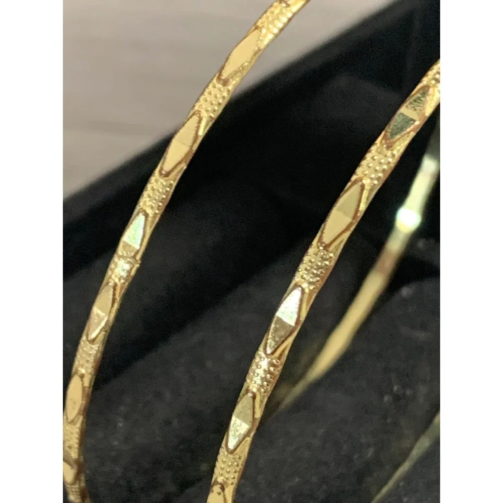 Gold Tone Etched Diamond Cut Bangle Bracelets Set of 2 Size 8.5